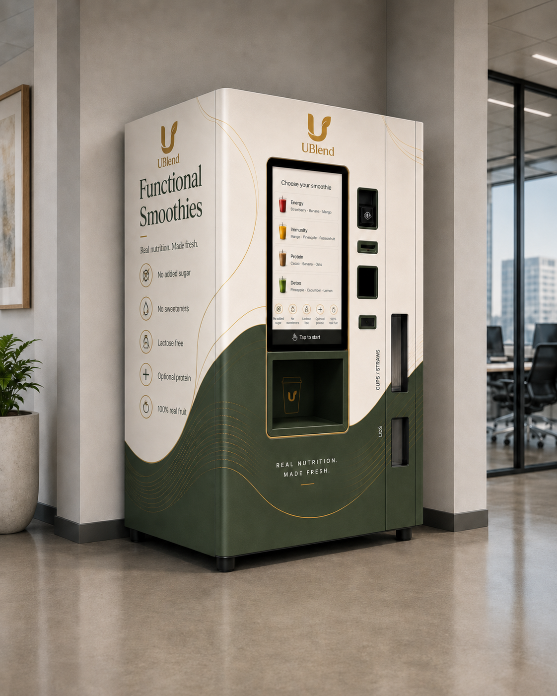 UBlend Smart Smoothie Machine en lobby corporativo